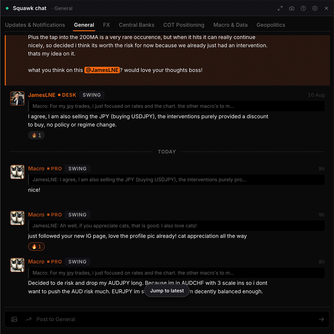 The Squawk chat widget in WatchTower Terminal