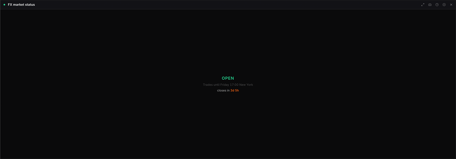 The FX market status widget in WatchTower Terminal