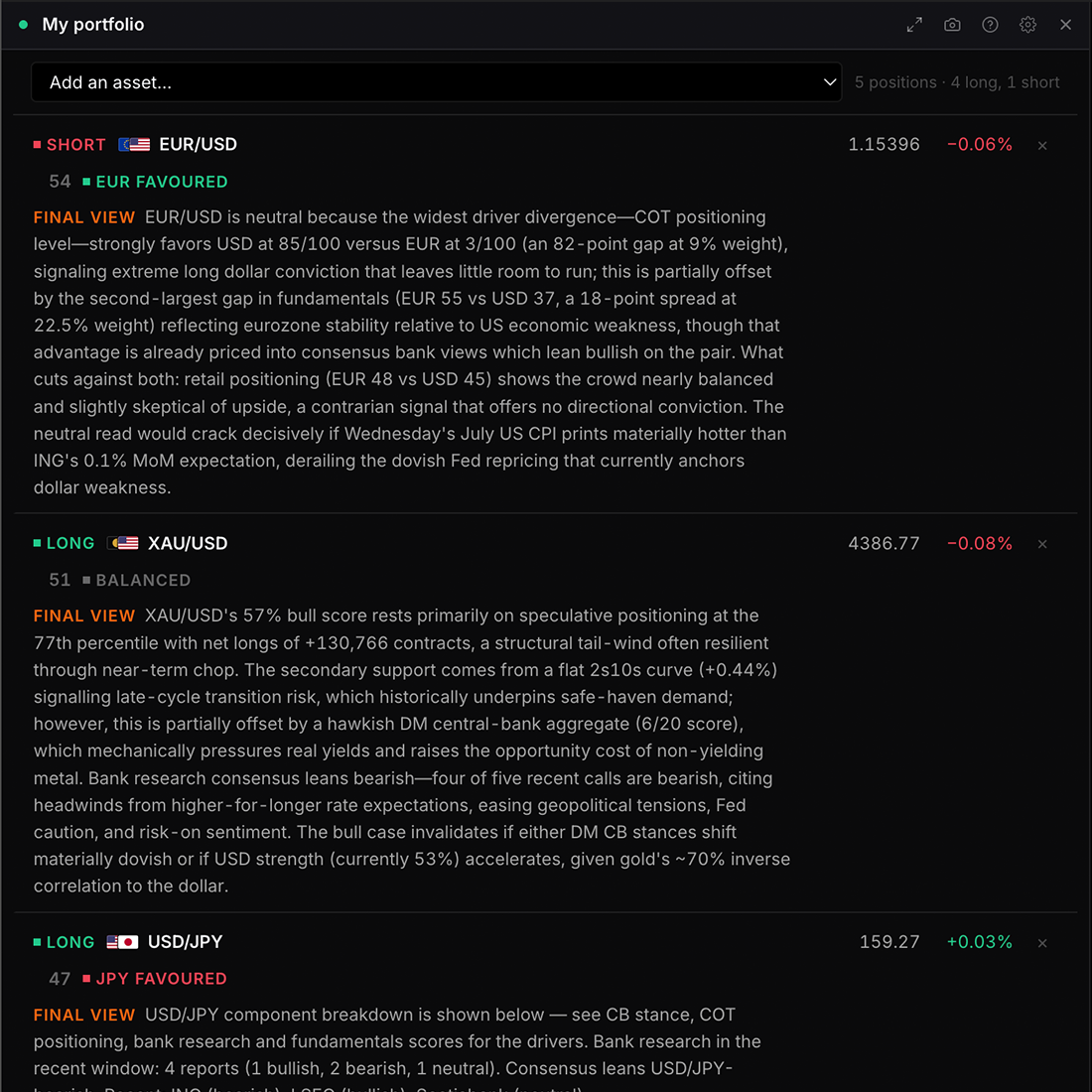 The My portfolio widget in WatchTower Terminal